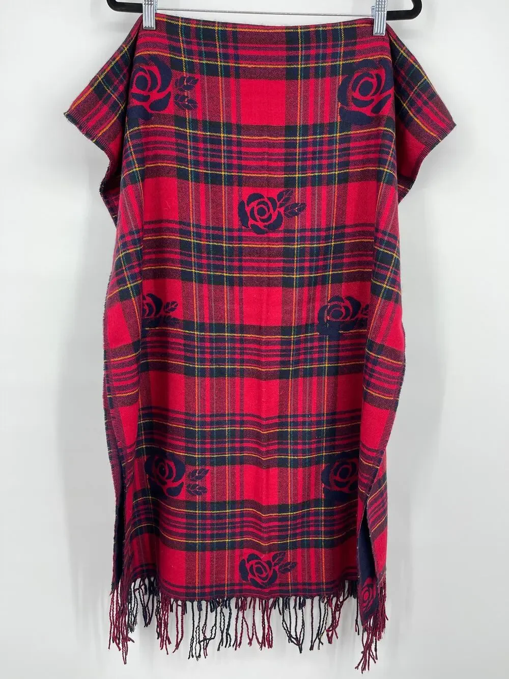 Plaid Rose Red Blue Super Soft Reversible Scarf Shawl Wrap NEW